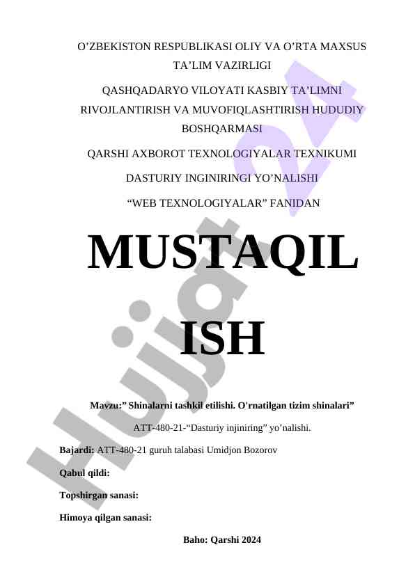 Shinalarni tashkil etilishi o‘rnatilgan tizimlar
