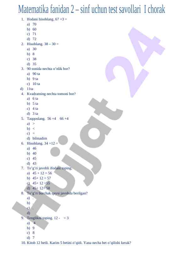 Matematika hisoblash masalalari bilan tanishing