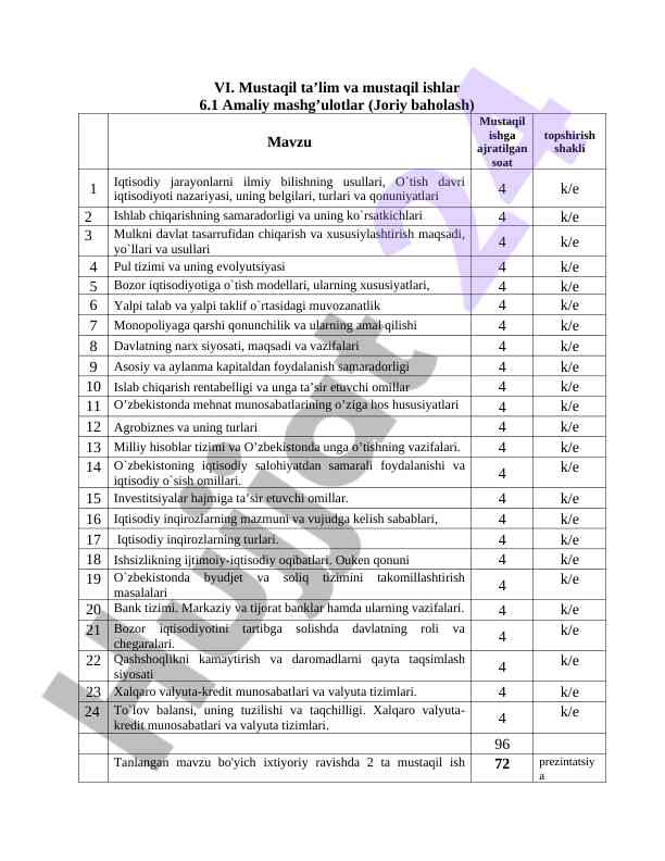 Iqtisodiy jarayonlar bilan mustaqil ishlar