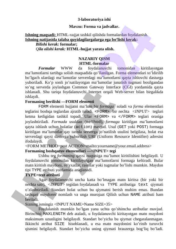 Html formalar tashkil qilish va foydalanish