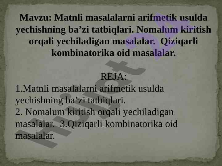 Matnli masalalarni arifmetik usulda yechish