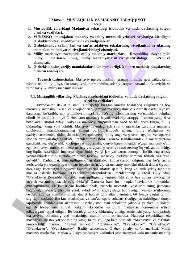 Mustaqillik va madaniy taraqqiyot tahlili