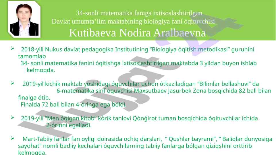 Biologiya óqitish metodikasi kursi natijalari
