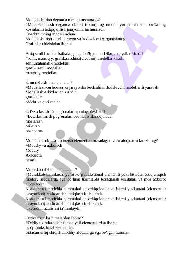 Modellashtirish jarayonlari va detallashtirish