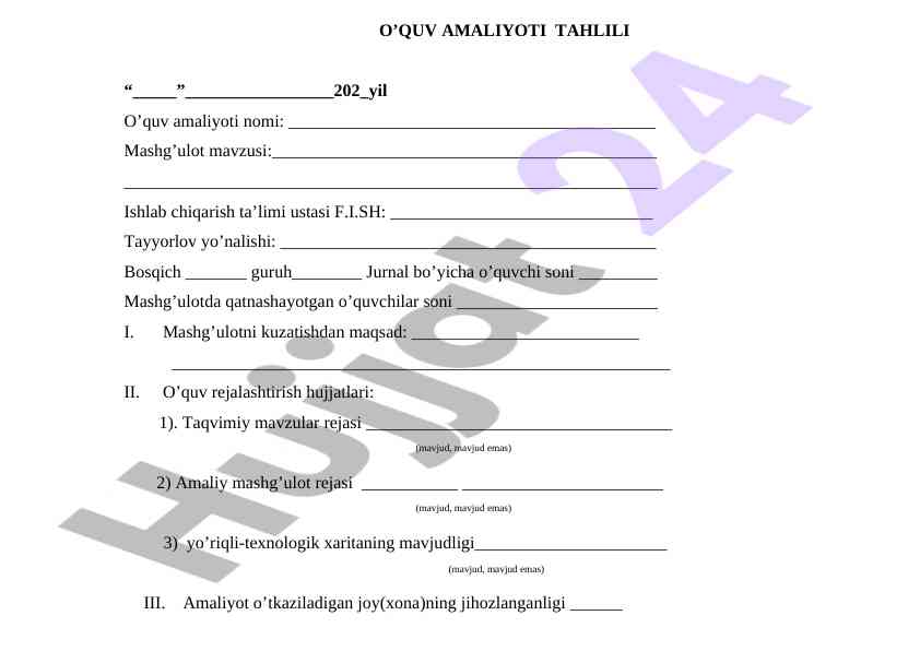 O‘quv amaliyoti tahlili va rejalashtirish
