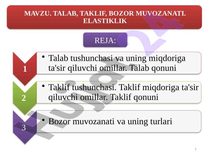 Asosiy iqtisodiyot tushunchalari va bozor muvozanati