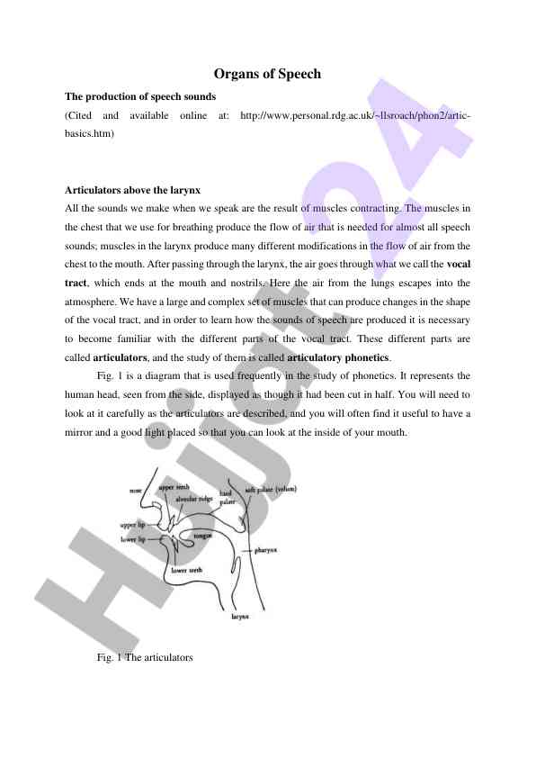 Organs of speech and their role in phonetics