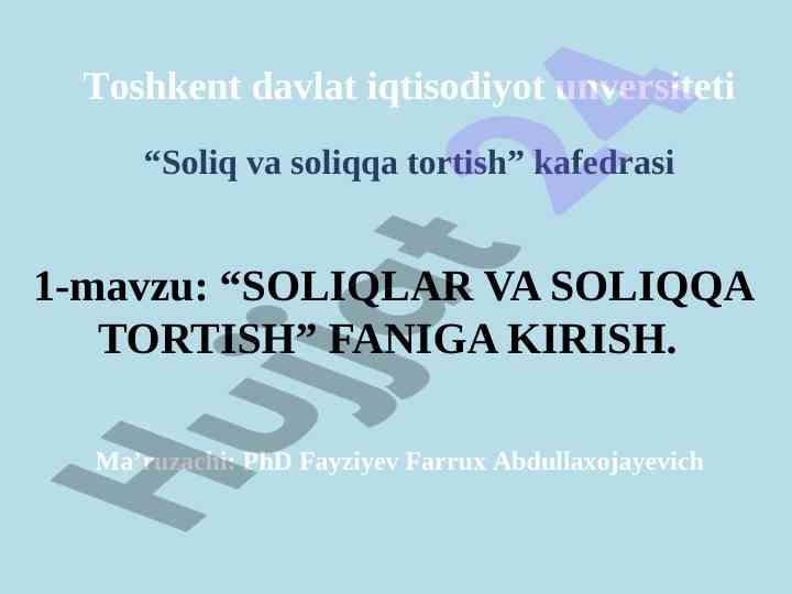 Soliqlar va soliqqa tortish faniga kirish