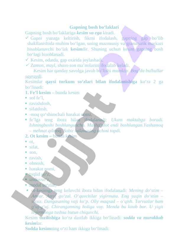 Gapning bоsh bo‘laklari va ularning turlari