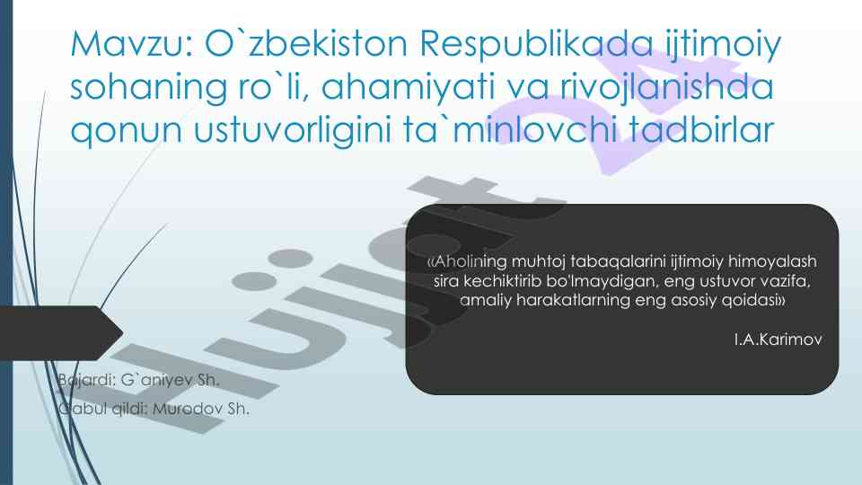 O'zbekiston respublikasida ijtimoiy himoya qonunlari