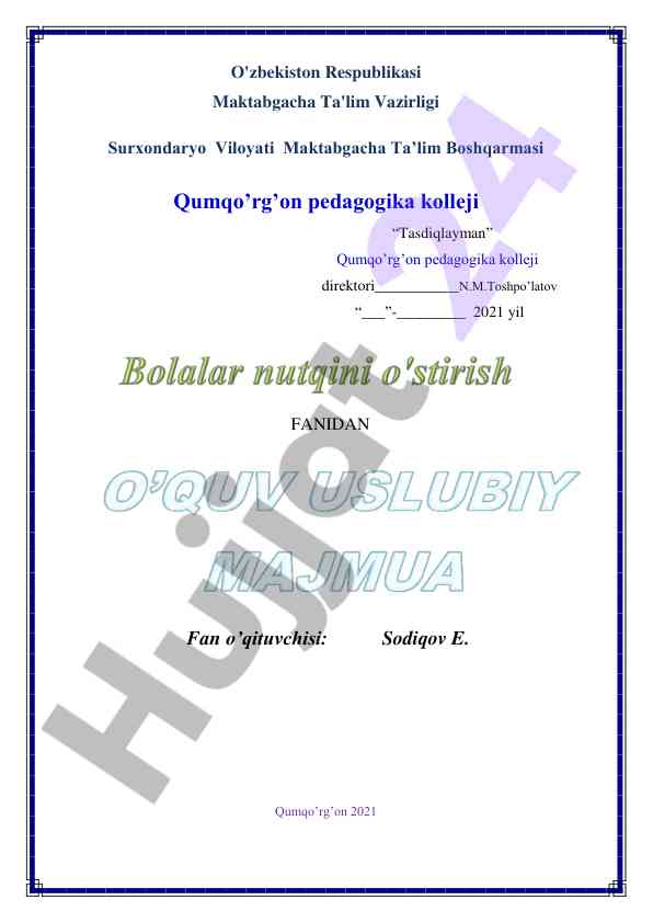 Bolalar nutqini o'stirish fanidan o'qitish materiallari