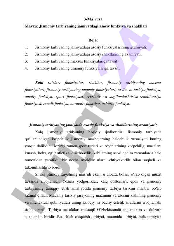 Jismoniy tarbiyaning jamiyatdagi funksiyalari