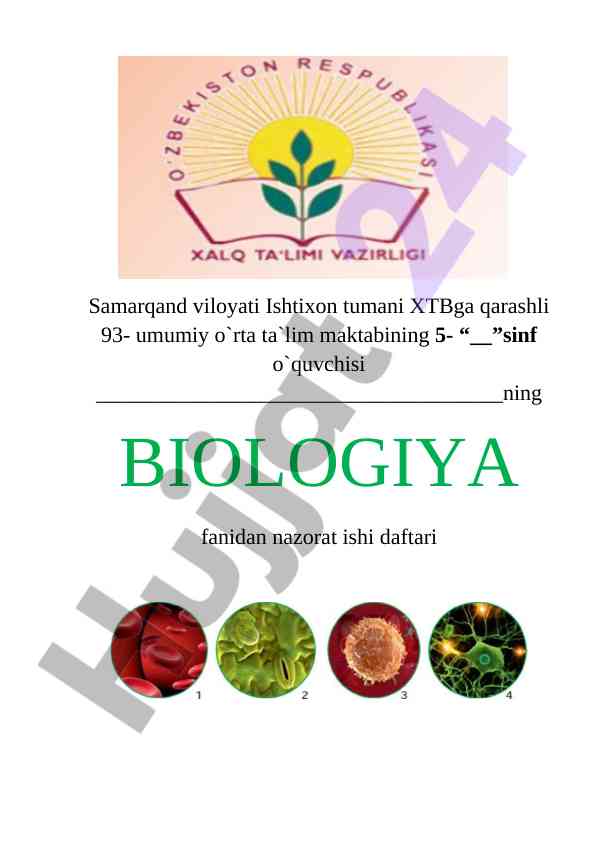 Biologiya fanidan nazorat ishining misollar