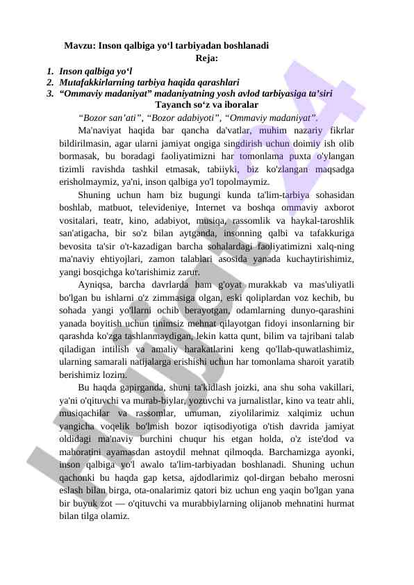 Inson qalbiga ta'lim tarbiyasining ta'siri