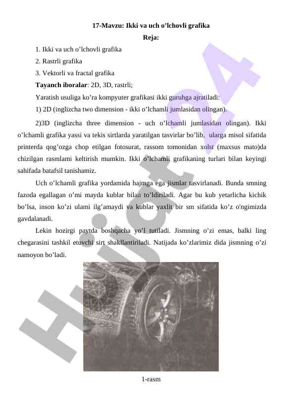 Ikki va uch o‘lchovli grafika haqida ma'lumotlar