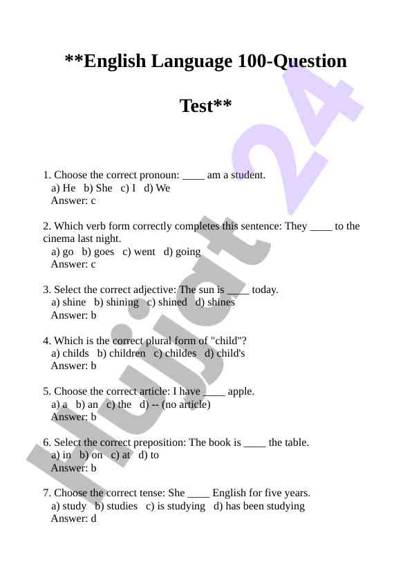 English language 100-question test