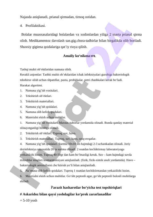 Tashqi muhit ob'ektlaridan namuna olish jarayonlari