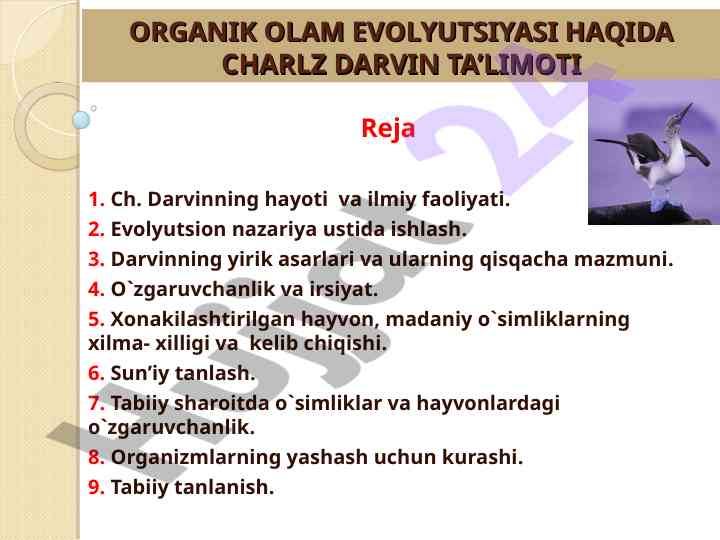 Organik olam evolyutsiyasi haqida charlz darvin ta’limoti