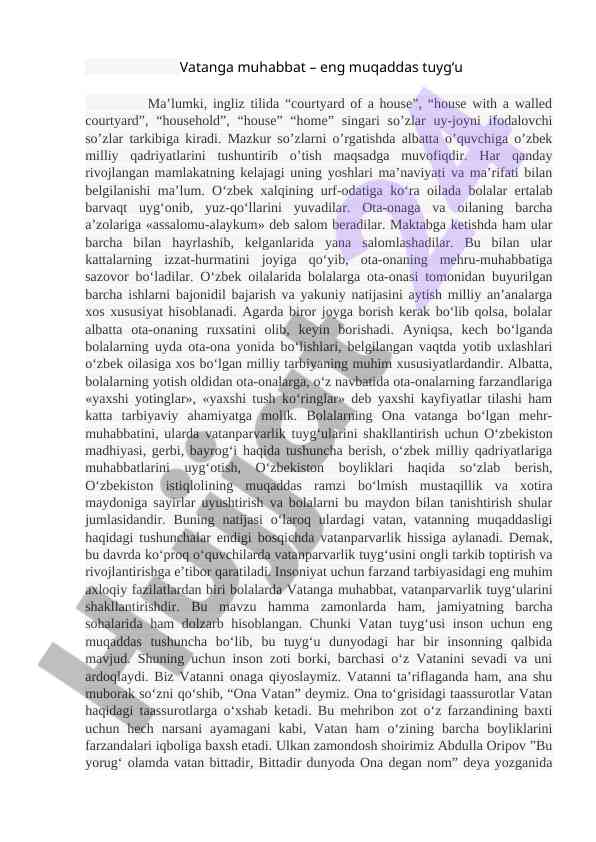 O‘zbek milliy qadriyatlari va tarbiyaviy kadrlar