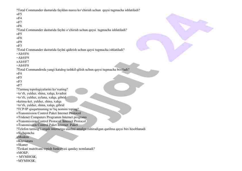 Total commander dasturida tugmachalar bilan ishlash