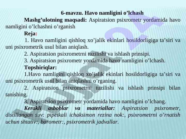 Aspiratsion psixrometr bilan havo namligini o'lchash