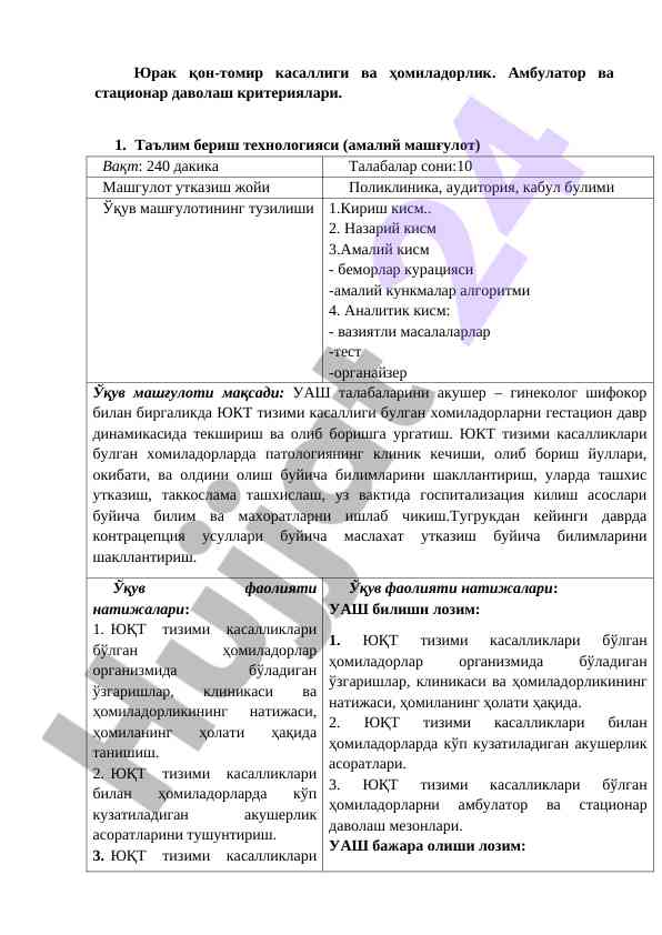 Юрак қон-томир касаллиги ва ҳомиладорлик мавзуси