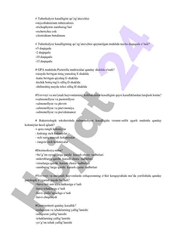 Tuberkulyoz kasalligi va bakteriologik tekshiruvlar