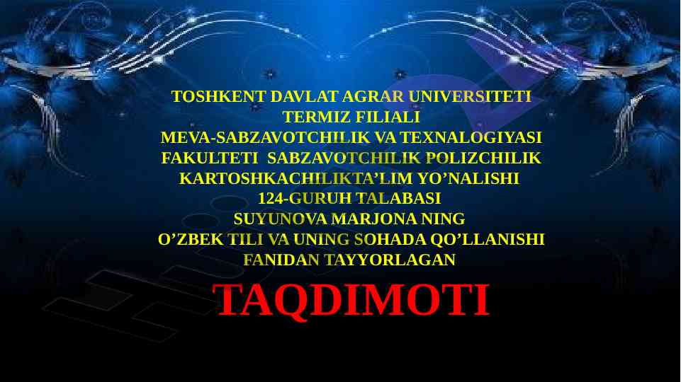 O'zbek tili va uning sohada qo'llanilishi taqdimoti