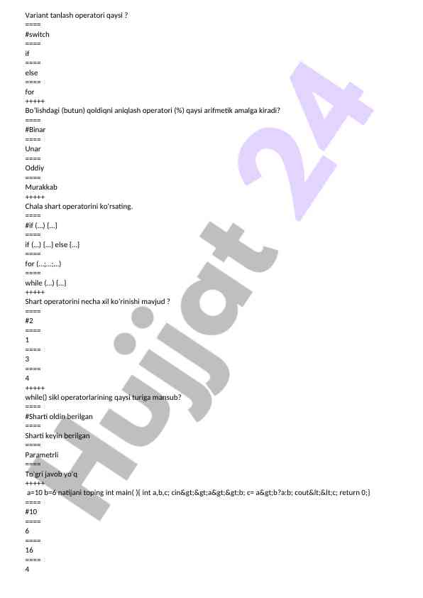 Programmaly mantiqiy operatorlar testi