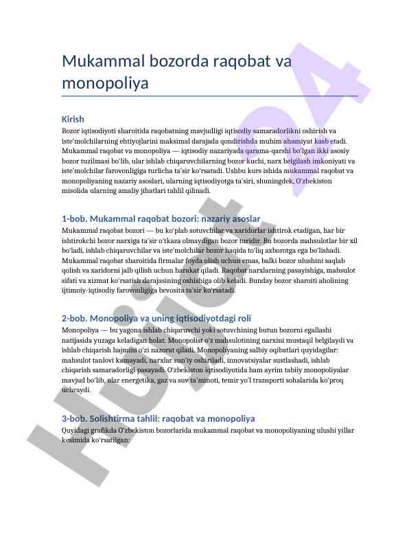 Mukammal raqobat va monopoliya nazariyasi