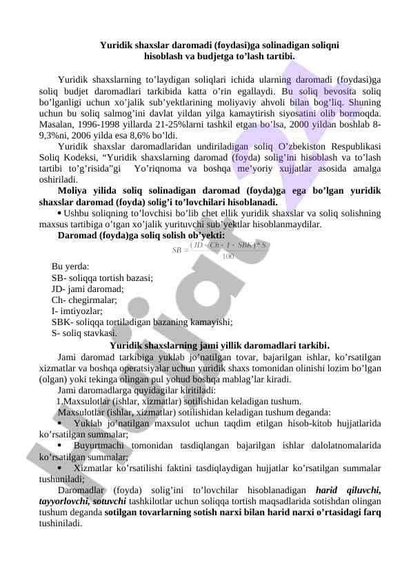 Yuridik shaxslar daromadi solig'ini hisoblash
