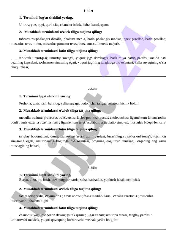 Terminlarni tarjima qilish lug‘at shakli