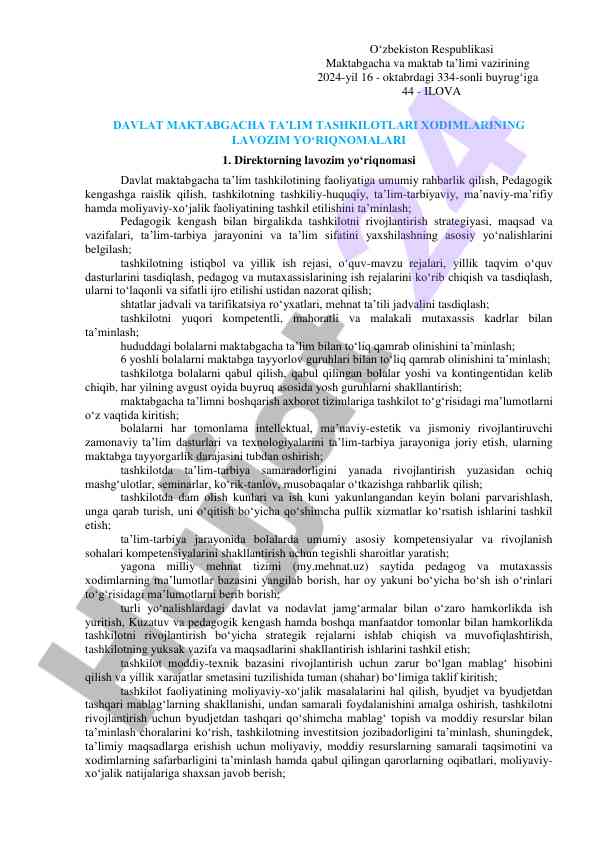 Davlat maktabgacha taʼlim tashkilotlari xodimlari yoʻriqnomalari
