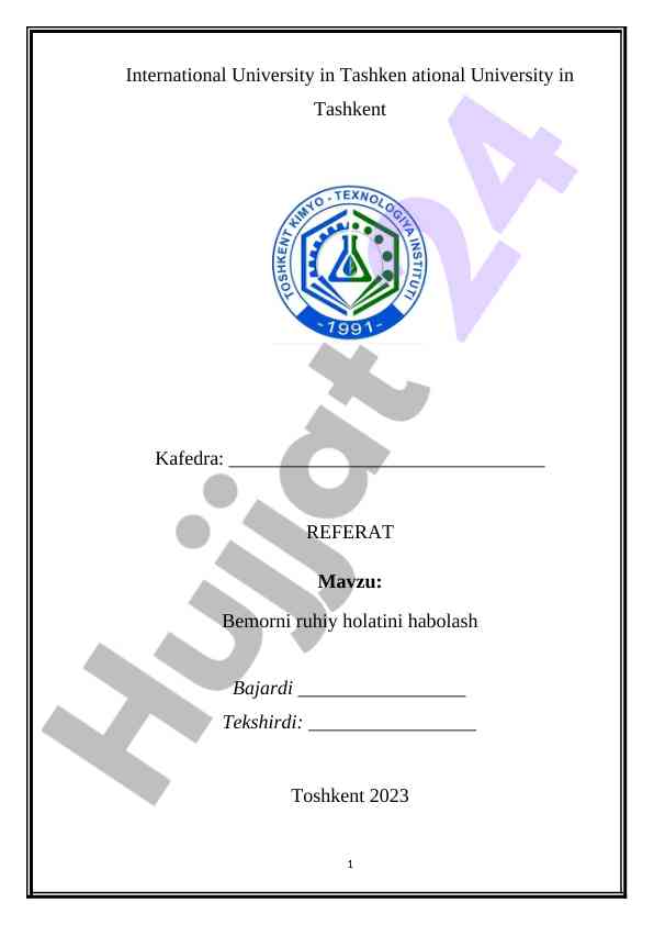 Bemorni ruhiy holatini habolash va diagnostika