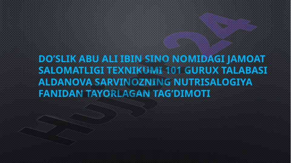 Shifobaxsh ovqatlanish va taomlar tayyorlash usullari