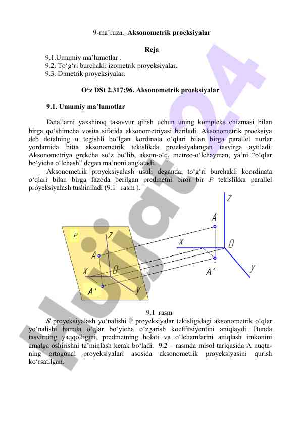 Aksonometrik proeksiyalar haqida ma’ruzalar