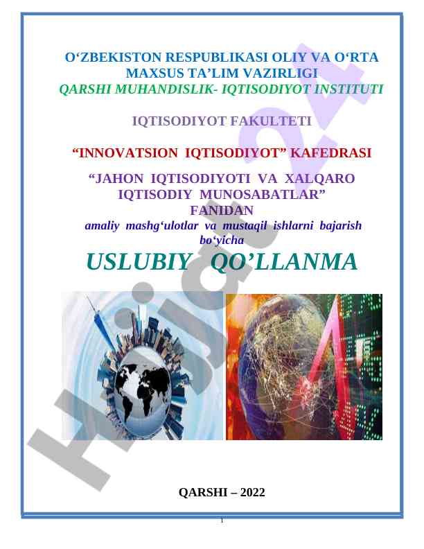 Amaliy mashg‘ulotlar uslubiy qo‘llanma jahon iqtisodiyoti