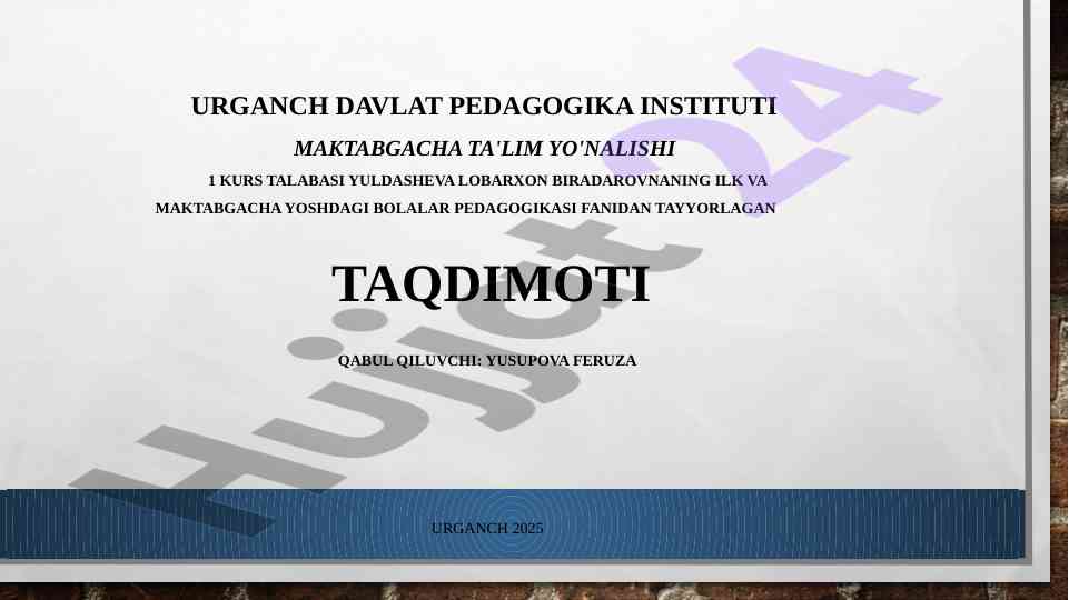 Maktabgacha ta'lim pedagogikasi taqdimoti
