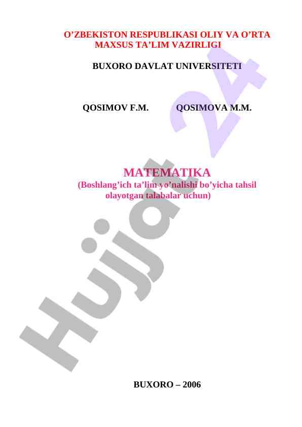 Matematika bo‘yicha boshlang’ich ta’lim qo‘llanmasi