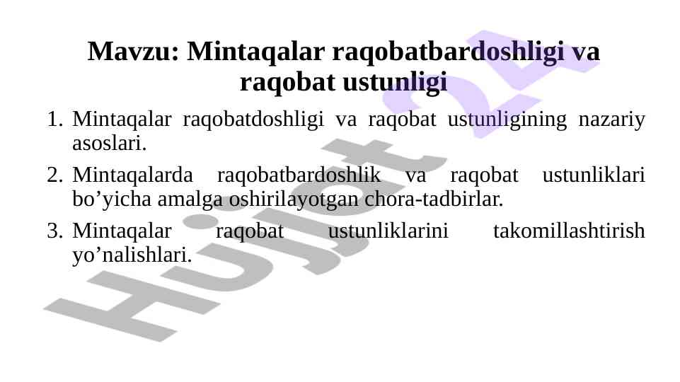 Mintaqaviy raqobat ustunligi nazariy asoslari