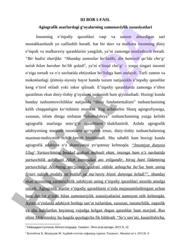 Agiografik Asarlardagi G‘oyalarning Zamonaviyligi