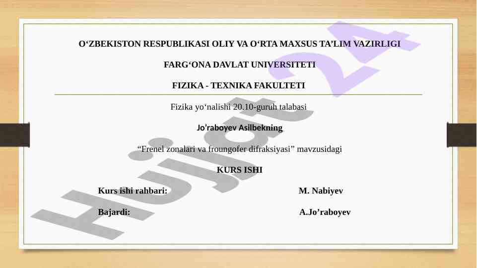 Frenel zonalari va froungofer difraksiyasi