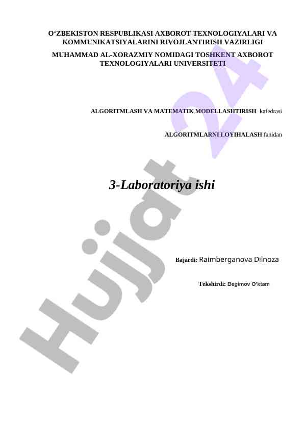 Algoritmlarni loyihalash laboratoriya ishlari