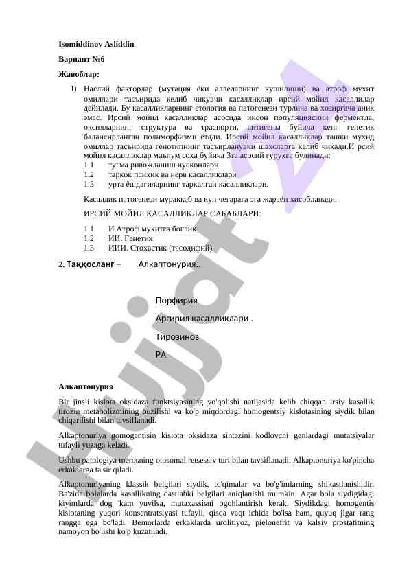 Irsi moyil kasalliklar tahlili va patogenezi