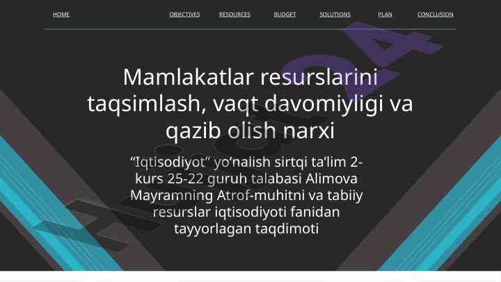 Mamlakatlar resurslarini taqsimlash taqdimoti