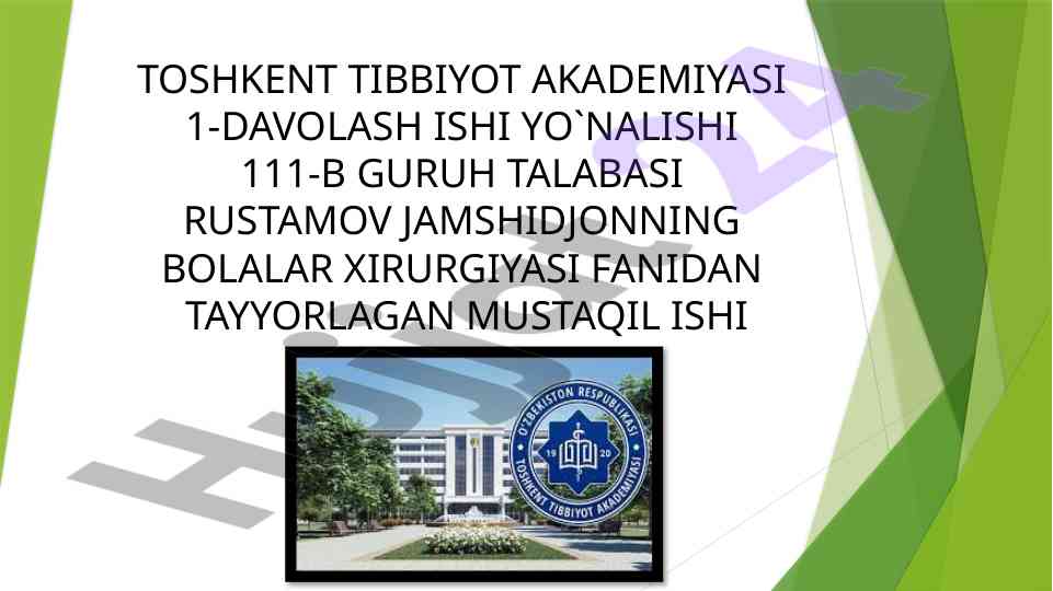 Gaspital infektsiyani profilaktikasi mustaqil ish