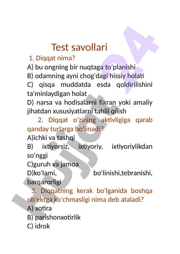 Diqqat haqida savollar