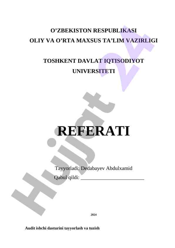 Audit ishchi dasturini tayyorlash va tuzish