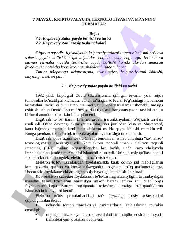Kriptovalyuta texnologiyalari va maynning fermalari