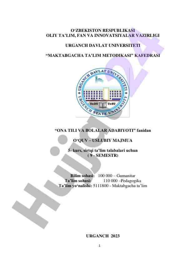 Maktabgacha ta’lim metodikasi uslubiy majmua 2023